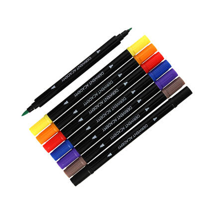 Marker dwustronny 8kol brush/fine Derwent Academy 98206 DE0024 02