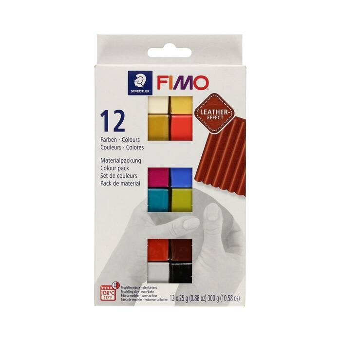 Modelina zestaw 12kol x 25g effect Leather FIMO ST6430 01