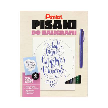 Zestaw do kaligrafii Touch Brush Pen 4kol Basic + książka Pentel PN1374 01