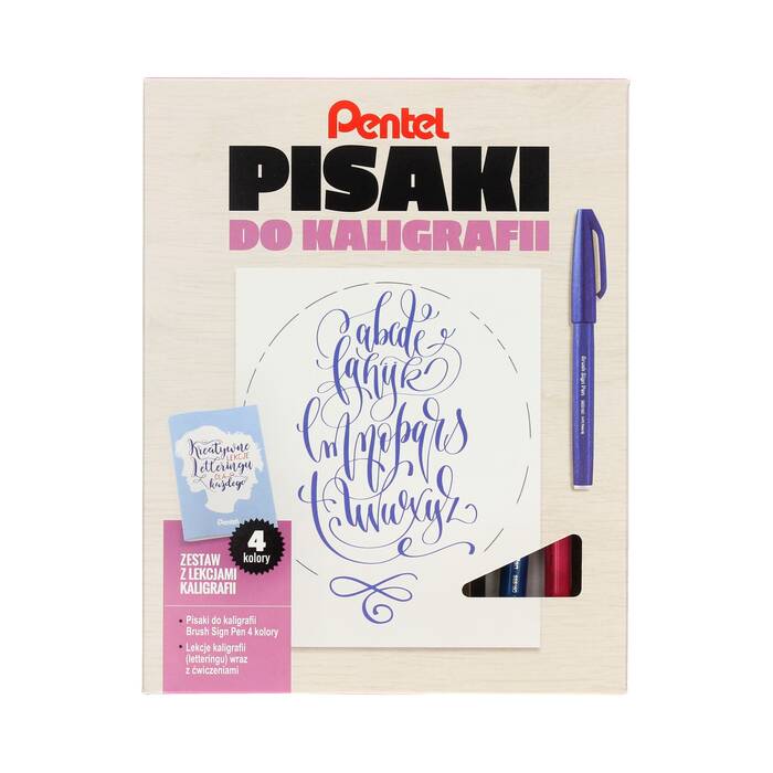 Zestaw do kaligrafii Touch Brush Pen 4kol Dark + książka Pentel PN1375 01