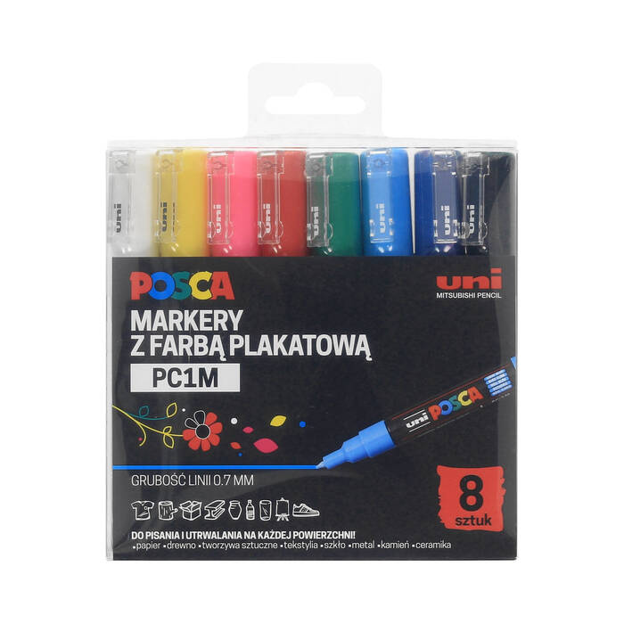 Marker plakatowy 0.7mm 8kol okrągły Posca PC-1M UN1187 01