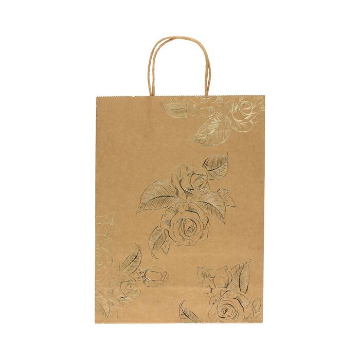 Torebki papierowe 33x10x24 złote kwiaty Kraft - 5szt. AG4247 01