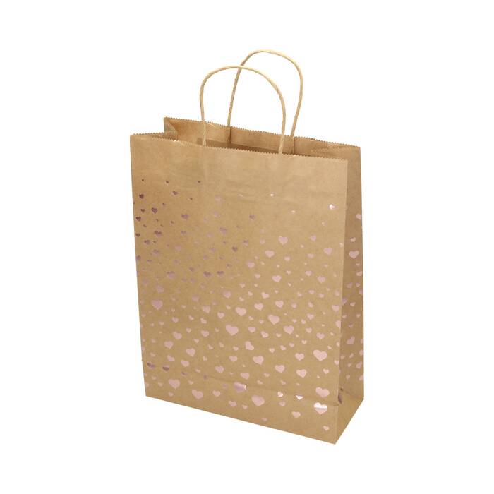 Torebki papierowe 33x10x24 różowe serca Kraft - 5szt. AG4249 02