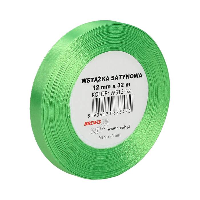Wstążka dekoracyjna satynowa 12mm/32m zielona Brewis 52 VB8499 01