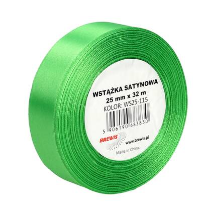Wstążka dekoracyjna satynowa 25mm/32m zielona Brewis 115 VB8505 01
