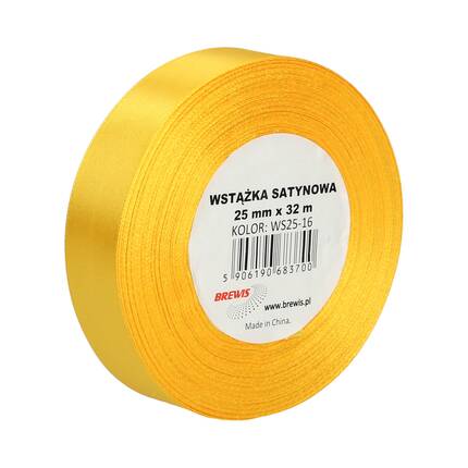 Wstążka dekoracyjna satynowa 25mm/32m żółta Brewis 16 VB8511 01
