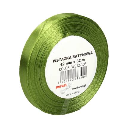 Wstążka dekoracyjna satynowa 12mmx32m oliwkowa Brewis 108 VB8475 01