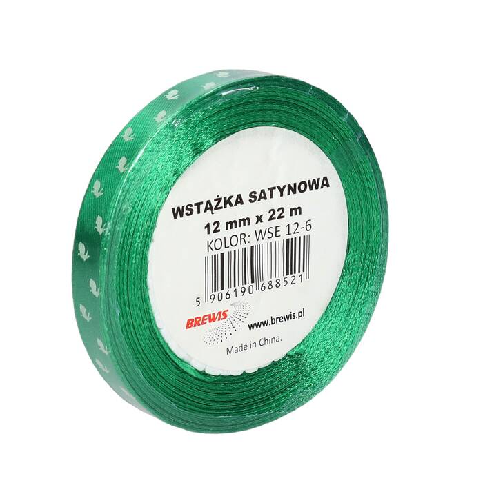 Wstążka satynowa 12mm ciemnozielona wielkanoc Brewis WSE12-6 VB8948 01
