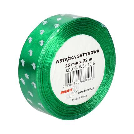 Wstążka satynowa 25mm ciemnozielona wielkanoc Brewis WSE25-6 VB8954 01