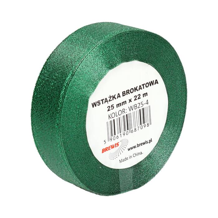 Wstążka dekoracyjna brokatowa 25mm zielona Brewis WB25-4 VB8891 01