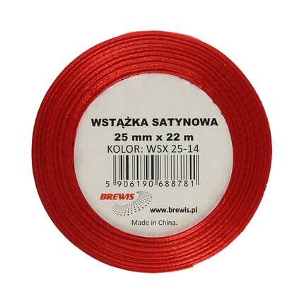 Wstążka satynowa 25mmx22m czerwona - motyw święta Brewis WSX25-14 VB9015 02