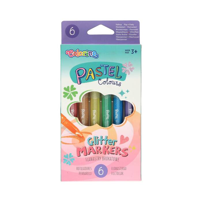 Flamaster 6kol brokatowe pastel Colorino PA2629 01