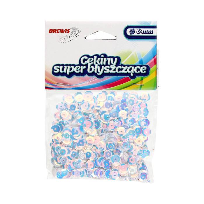 Cekiny błyszczące białe 6mm Brewis SB6 VB8917 01