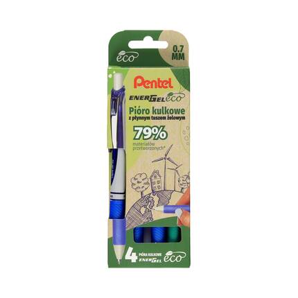 Zestaw pióro kulkowe BL77 Eco - 3 niebieskie +1 zielony Pentel PN1022 01