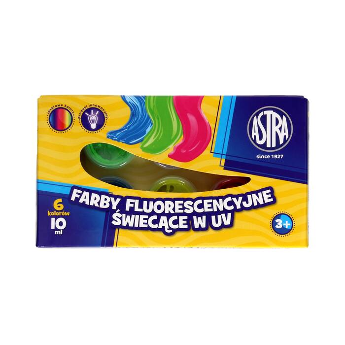 Farby plakatowe 6kol 10ml fluorescencyjne świecące w UV Astra AZ6226 01