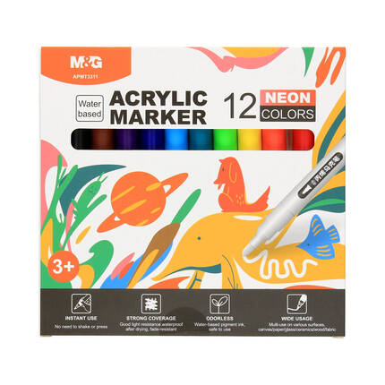 Marker akrylowy 1-2mm 12kol neon M&G ST7992 01