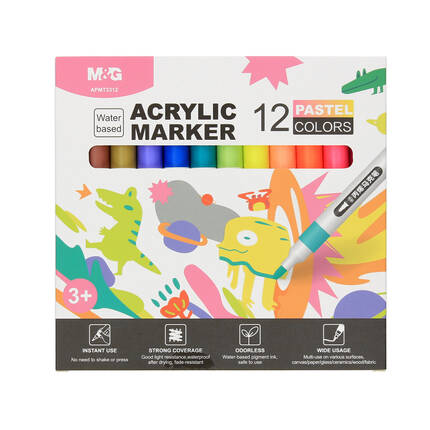 Marker akrylowy 1-2mm 12kol pastelowe M&G ST7993 01