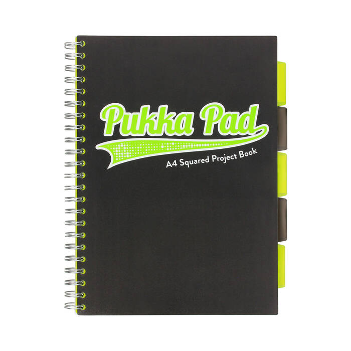 Kołozeszyt A4/100 kratka Pukka Pad Project Book Black-Lime Green NZ2229 01