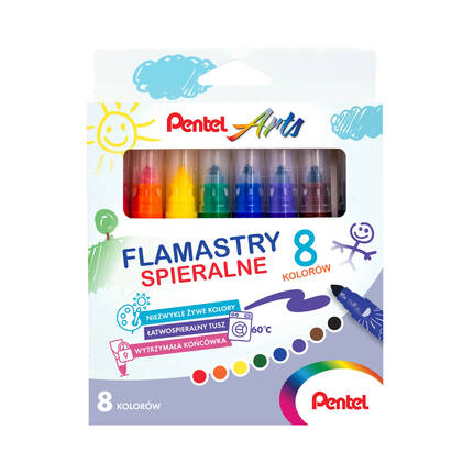 Flamastry 8kol spieralne Pentel PN6572 01