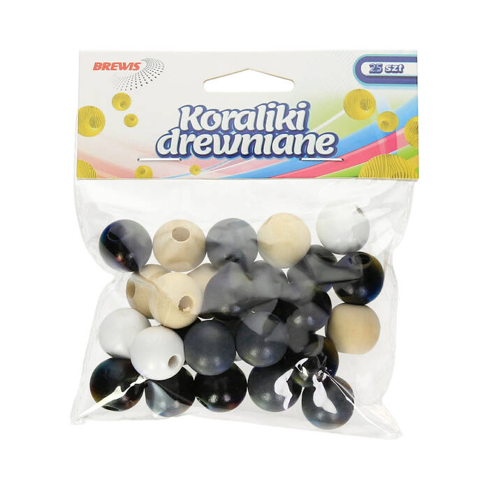 Koraliki drewniane 16mm białe i czarne (25) Brewis KD16-1 VB1408 01