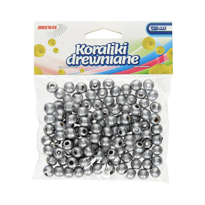 Koraliki drewniane 8mm srebrne (120) Brewis KD8-5 VB1411 01