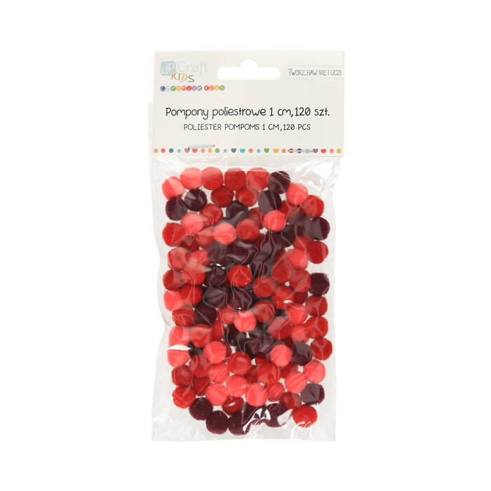 Pompony poliestrowe czerwone mix 1cm (120) DP0230 01
