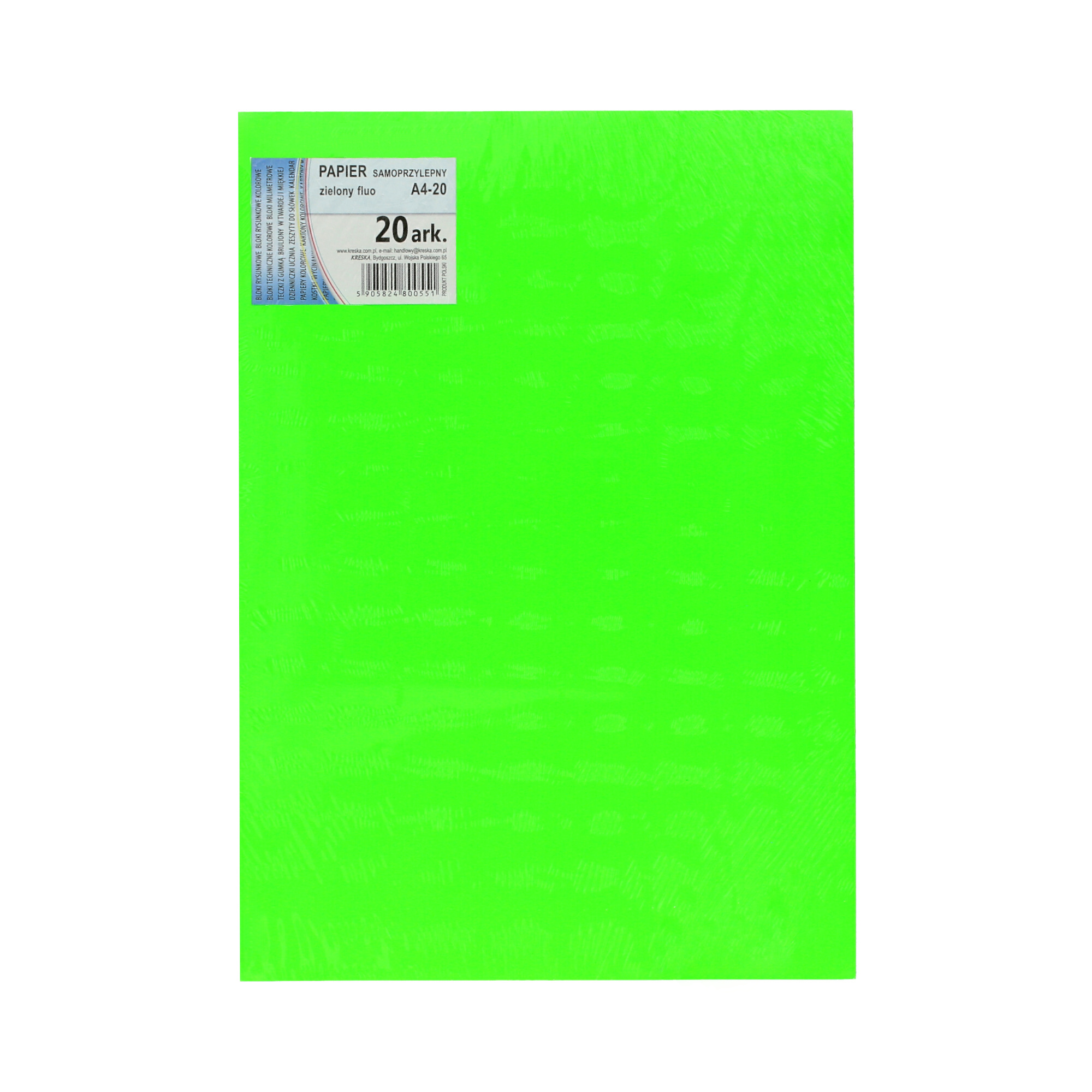 Papier samoprzylepny A4 fluo/zielony (20) Kreska KR2058 01 Papier samoprzylepny A4 fluo/zielony (20) Kreska KR2058 01