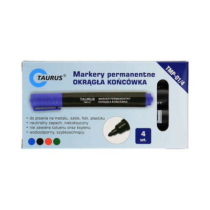 Marker permanentny 1.0-3.0mm 4kol okrągły Taurus TMP-01/4 TU1462 01