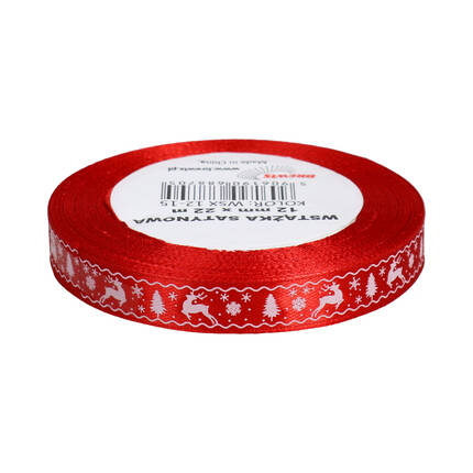 Wstążka satynowa 12mmx22m renifer czerwona Brewis VB9319 02